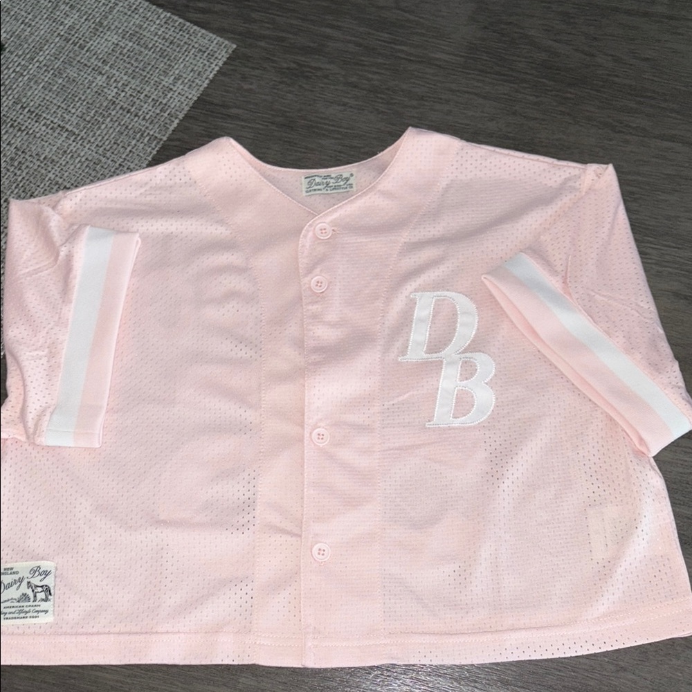 Authentic Dairy Boy Pink Jersey with White Lettering and Cropped Silhouette sz S
